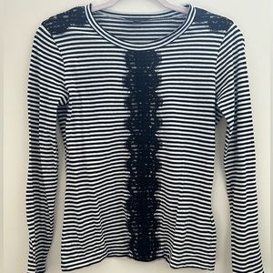 J. Crew Shirt Womens XXS Striped Lace Long Sleeve
